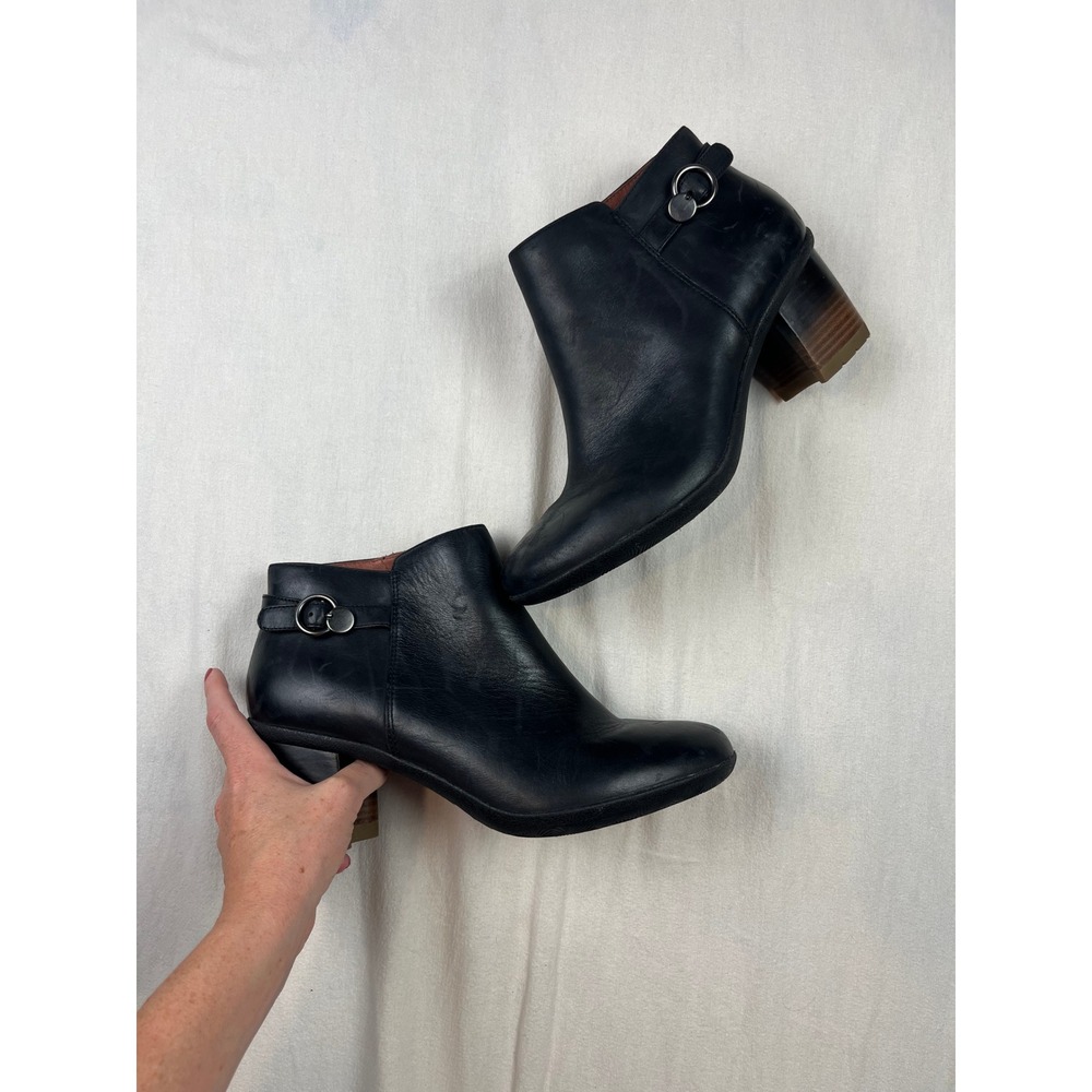 Dansko Black Leather Waterproof Ankle Boots Wood Block Heel Buckle Detail 41